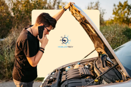 Person inspecting car engine while talking.
