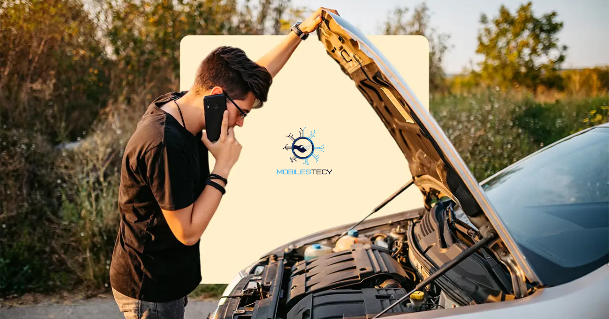 Person inspecting car engine while talking.